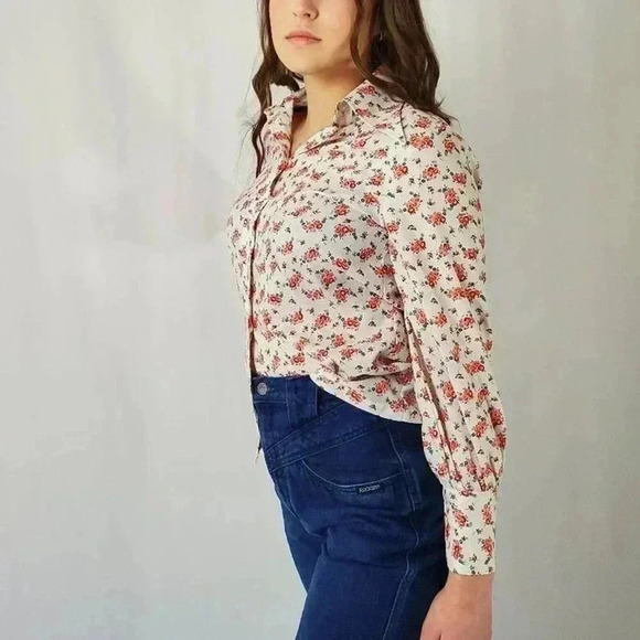 Rare Vintage 70s Sears JR Bazaar Western Floral Button Up Shirt - Picture 7 of 8